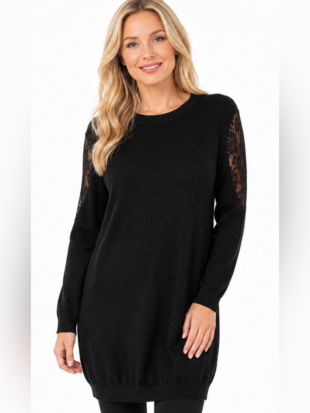 Kenneth Cole Reaction Black Lace Detail Sweater Tunic – Size L